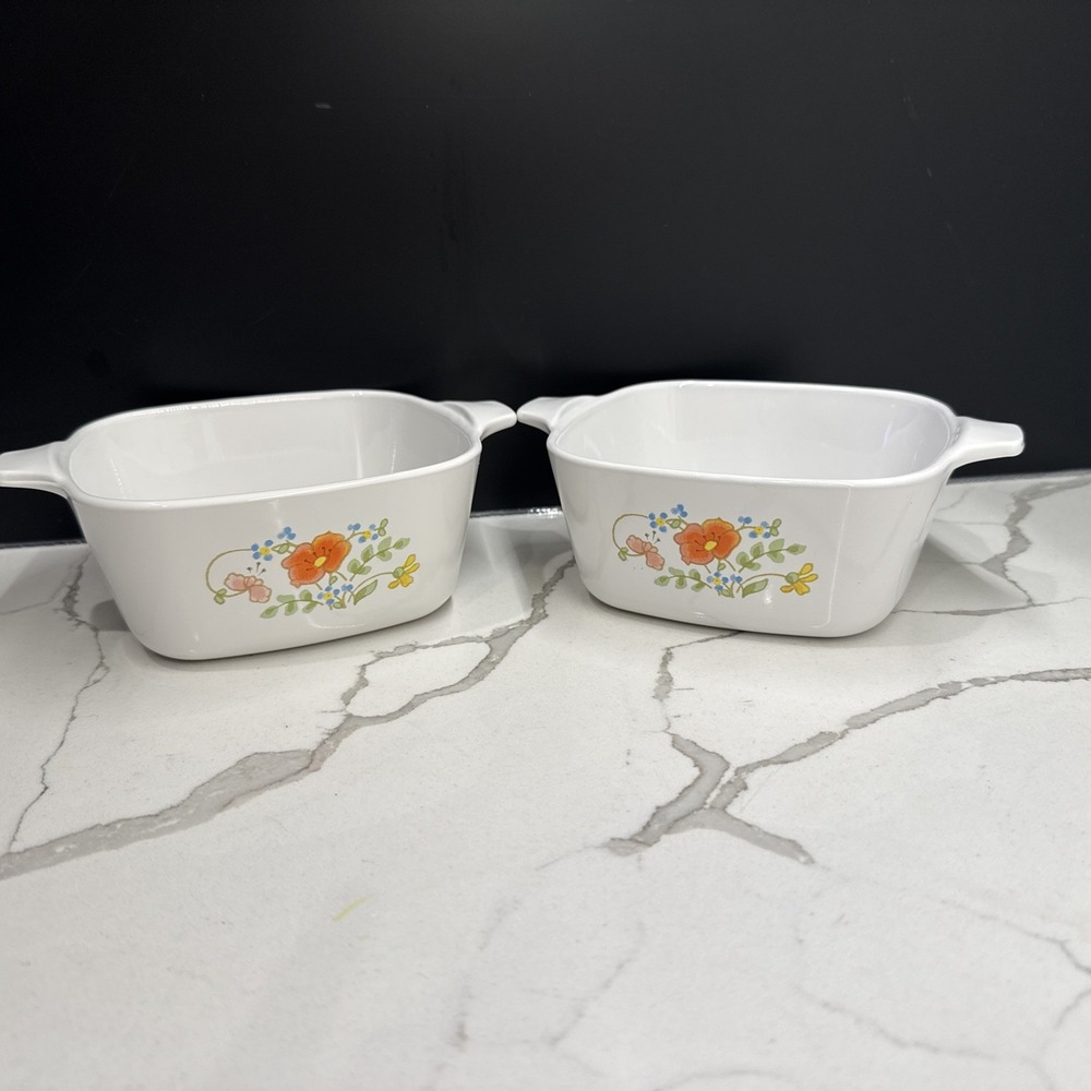 SET OF 2 Corning Ware WILDFLOWER P-43-B Small Square Casserole Dishes 5" 700 mL